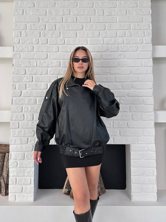Кожено яке ovewsize в черно 263